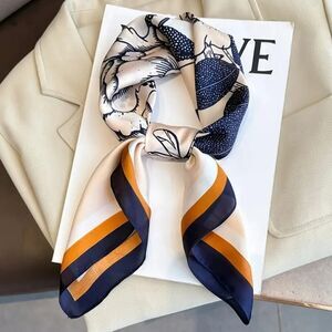 27.55 Inch Flower and Butterfly Print Thin and Breathable Square Scarf